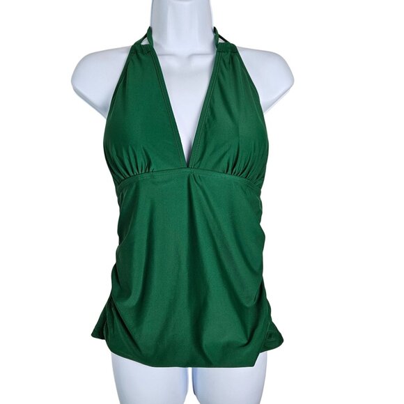 Yonique Womens Two-Piece Green Halter Tankini Top High-Waist Tropical Bikini Med - Picture 5 of 12